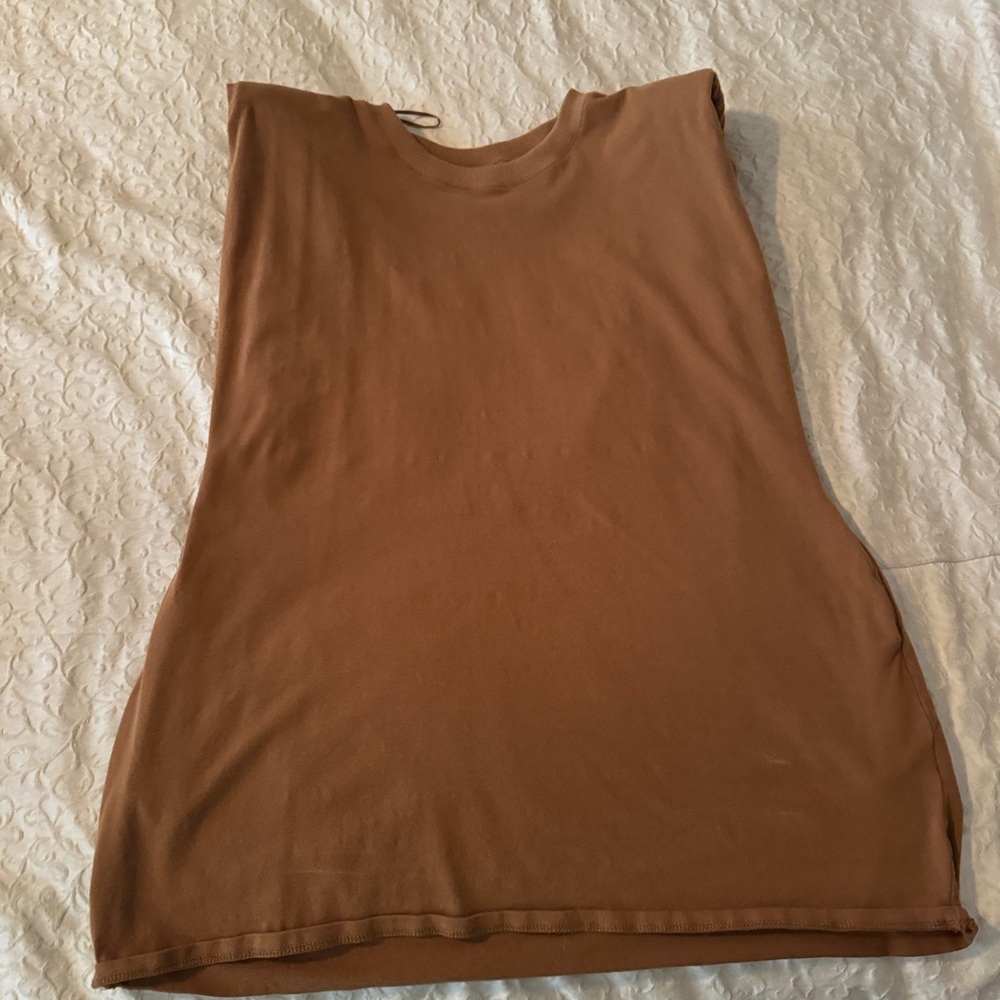 Brown Suede Dress with Shoulder Pads